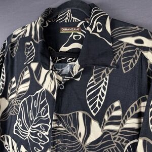 Cubavera Men's Viscose Rayon Black Brown Tropical Floral Button-Up Shirt XXL